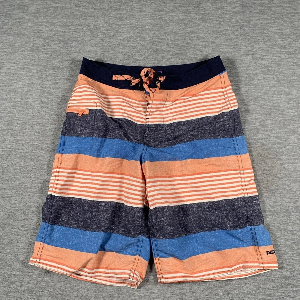 Patagonia Board Shorts Boys 12 Multicolor‎ Striped Recycled Nylon Swim Trunks